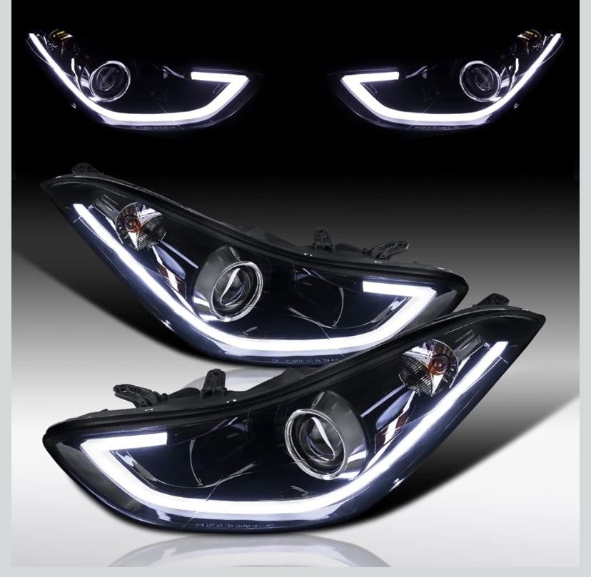 AUTOZENSATION Left + Right Pair Headlamps Assembly, LED Glossy Black Smoke Projector Headlights