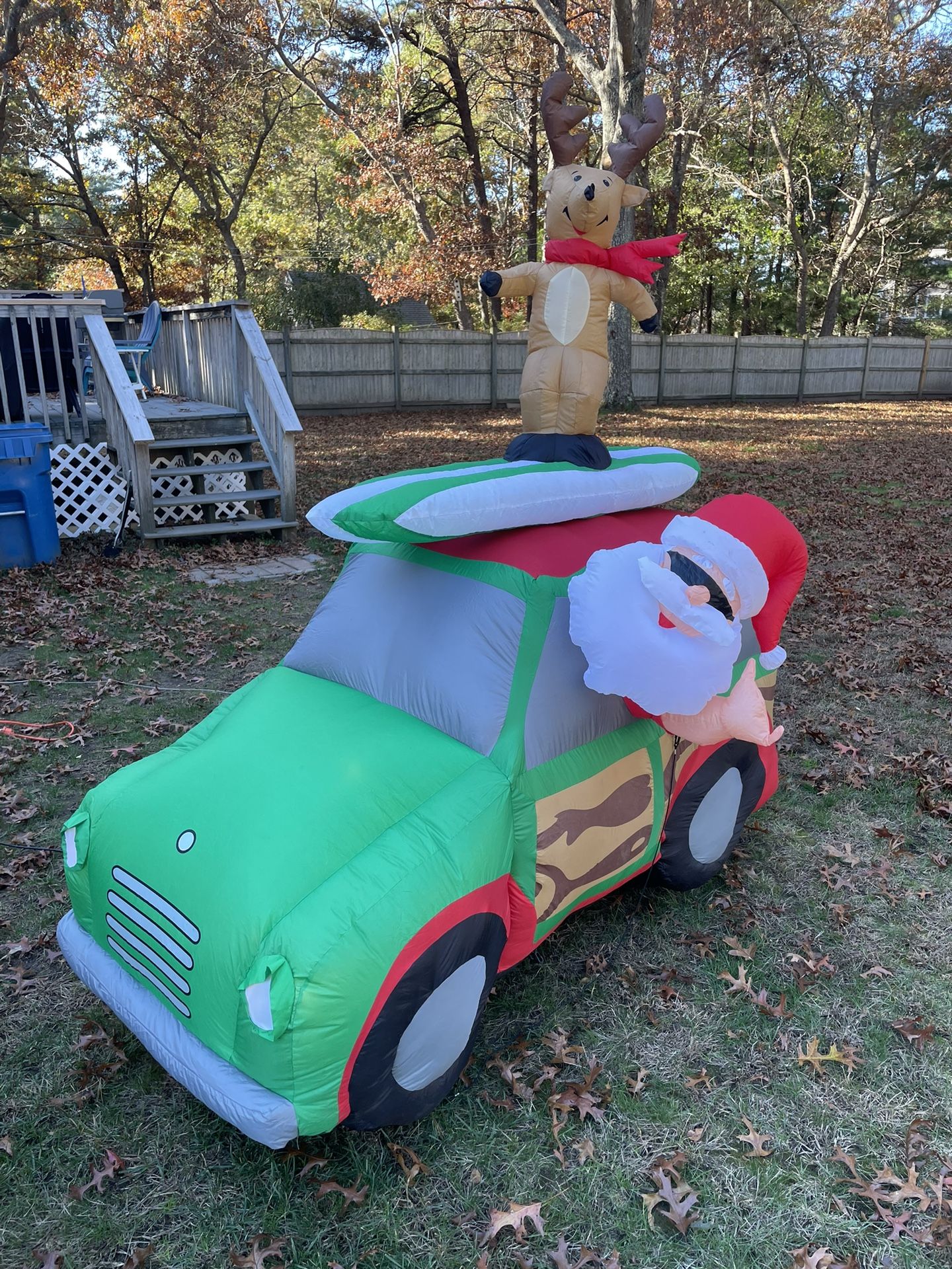 Gemmy Inflatable Car With Santa And Surfing Reindeer