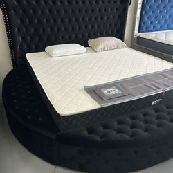 Black Round Tufted Bed Frames With Storage Available 