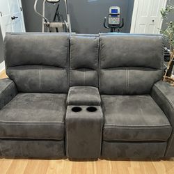 Double Recliner Sofa -  Charcoal Grey 74"Wide