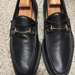  Gucci Vintage  Black Leather Horsebit Buckle Loafers Size 10