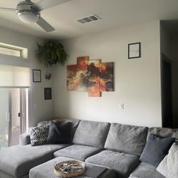2 Piece Gray Sectional & Ottoman 