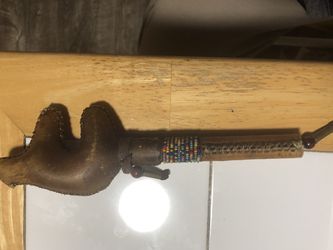 Leather beaded Indian rattle