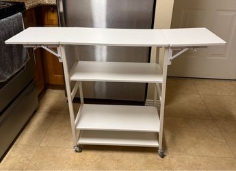 White Folding Cart with Shelves