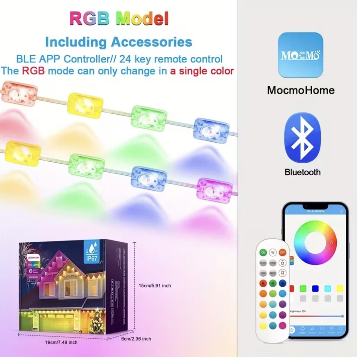 100ft RGB Outdoor Lights, LED Lights, Controlled By Bluetooth Smart APP/ Remote Control
