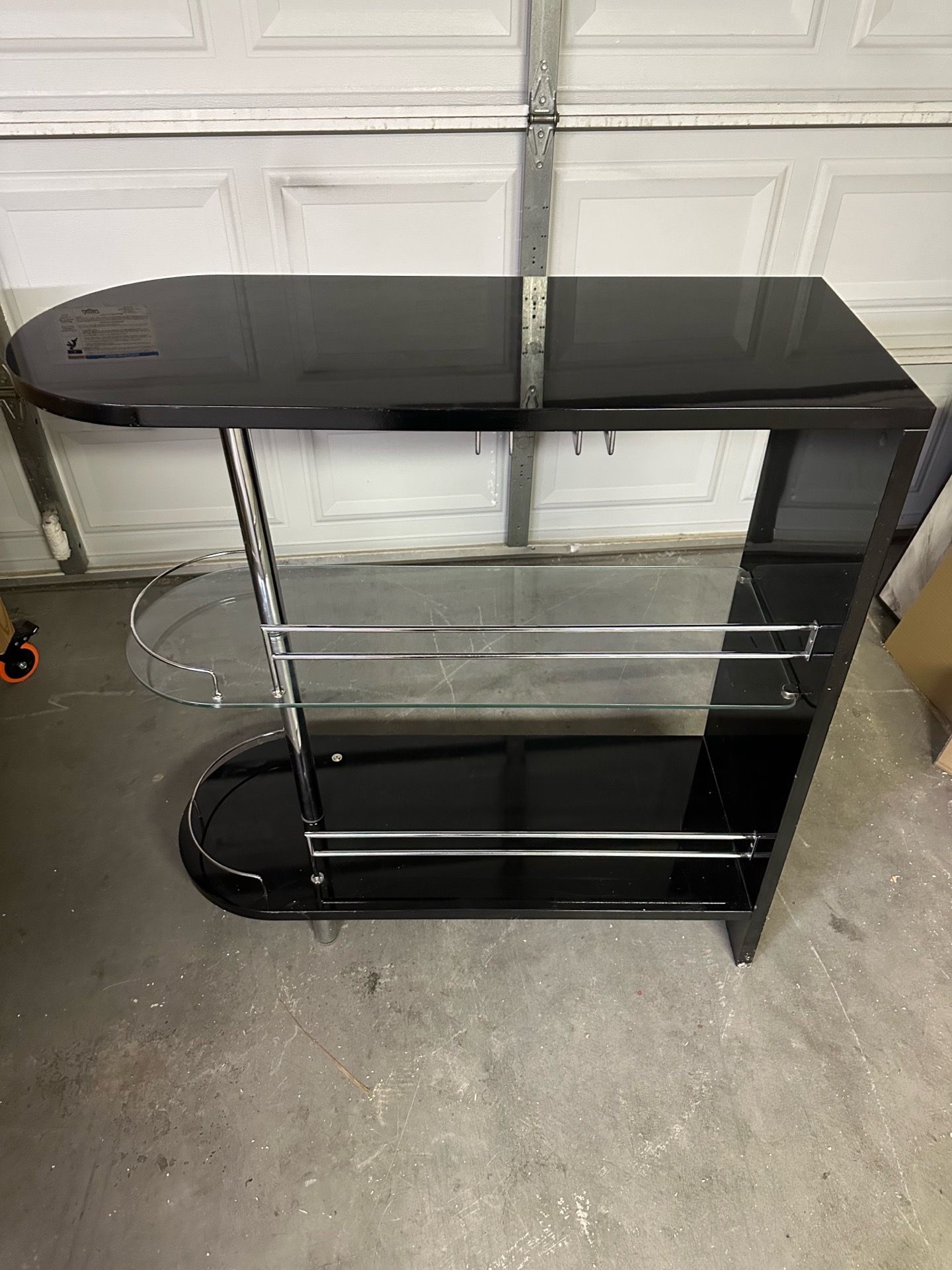 Modern Black Glass Bar / Entertainment Stand with Shelves