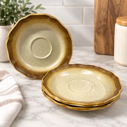 Vintage Mikasa Whole Wheat E8000 Saucers Set of 3 Stoneware Japan 1970s 6.25”