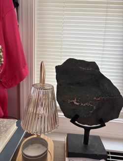 Dark Green Stone Mineral Slab on Stand | Bloodstone Jasper Home Decor | Boho Crystal Display