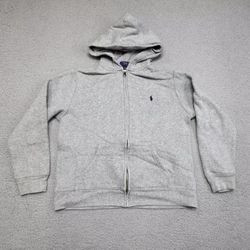Polo Ralph Lauren Sweatshirt Hoodie Jacket Boys Youth Large Zip Logo Pocket Gray