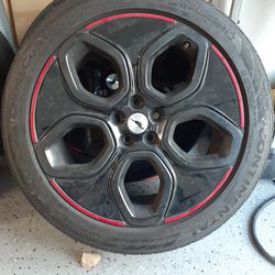 Tires: CrossContact RX Continental All Season 245/45 R20 Extra Load  Rims: 20 Inch blacked out red pinstriped Mustang Mach-E GT Utility $700 Or Best 