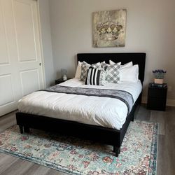 Black Queen Tufted Upholstered Panel Bed & Mattress - Elegant & Pretty