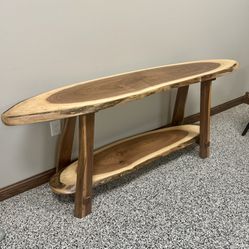 Hand Made Raw Edge Two Tone Solid Wood Console Table