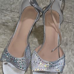 Elegant Silver Rhinestone Heels