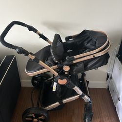 Luxury Magic ZC 2-in-1 Baby Stroller – Rose Gold + Black | Barely Used |