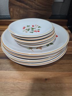 Vintage Sheffield “Strawberries N’ Cream” Stoneware Plates — Set of 9