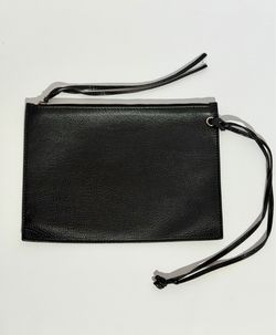 Authentic Balenciaga Black Leather Zip Flat Clutch Pouch Wristlet