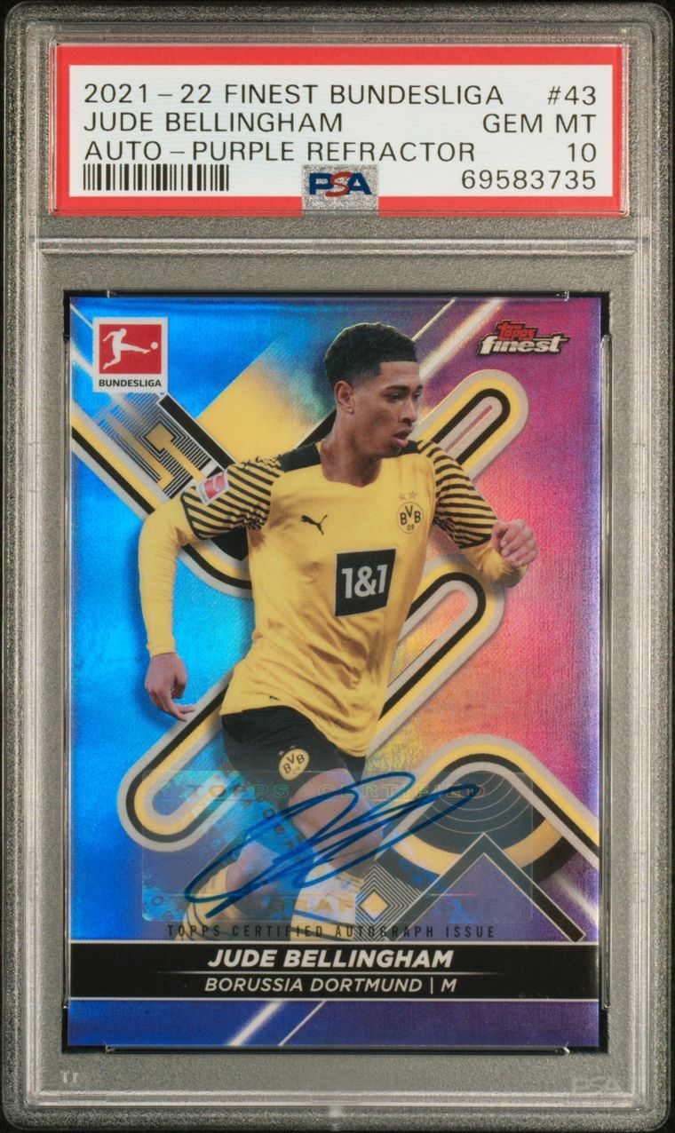 2021-22 Topps Finest Jude Bellingham Auto Purple Refractor Bundesliga /99 #43 PSA 10 POP 7!