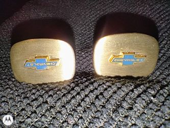 Vintage Chevrolet bowtie cufflinks gold and blue