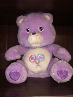 Share Bear Carebear battery operated plush doll teddy bear Carebears lavender Purple Heart lollipop candy on tummy
