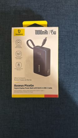 BASEUS - PICOGO POWER BANK 10000MAH 45W DIGITAL DISPLAY WITH USB C RETRACTABLE CABLE BATTERY CHARGER BLACK