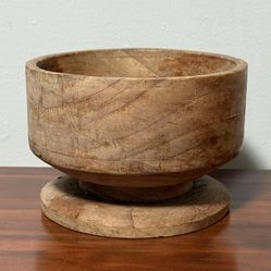 Wood Hand Turned Pedestal Plant Stand Catch All Bowl Fruit Centerpiece Boho Cottage Home Decor