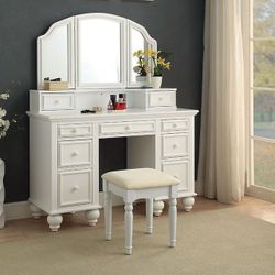 VANITY SETS WITH MIRROR AND STOOL ! AVAILABLE IN GRAY AND WHITE ! MINAS HOME FURNITURE! 