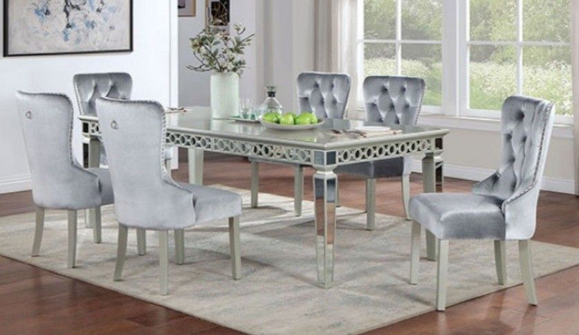 Brand New Silver & Grey 7pc Formal Dining Table Set
