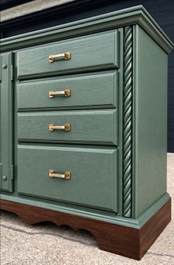 Bassett Vintage Triple Dresser / Credenza - Deep muted Olive Green