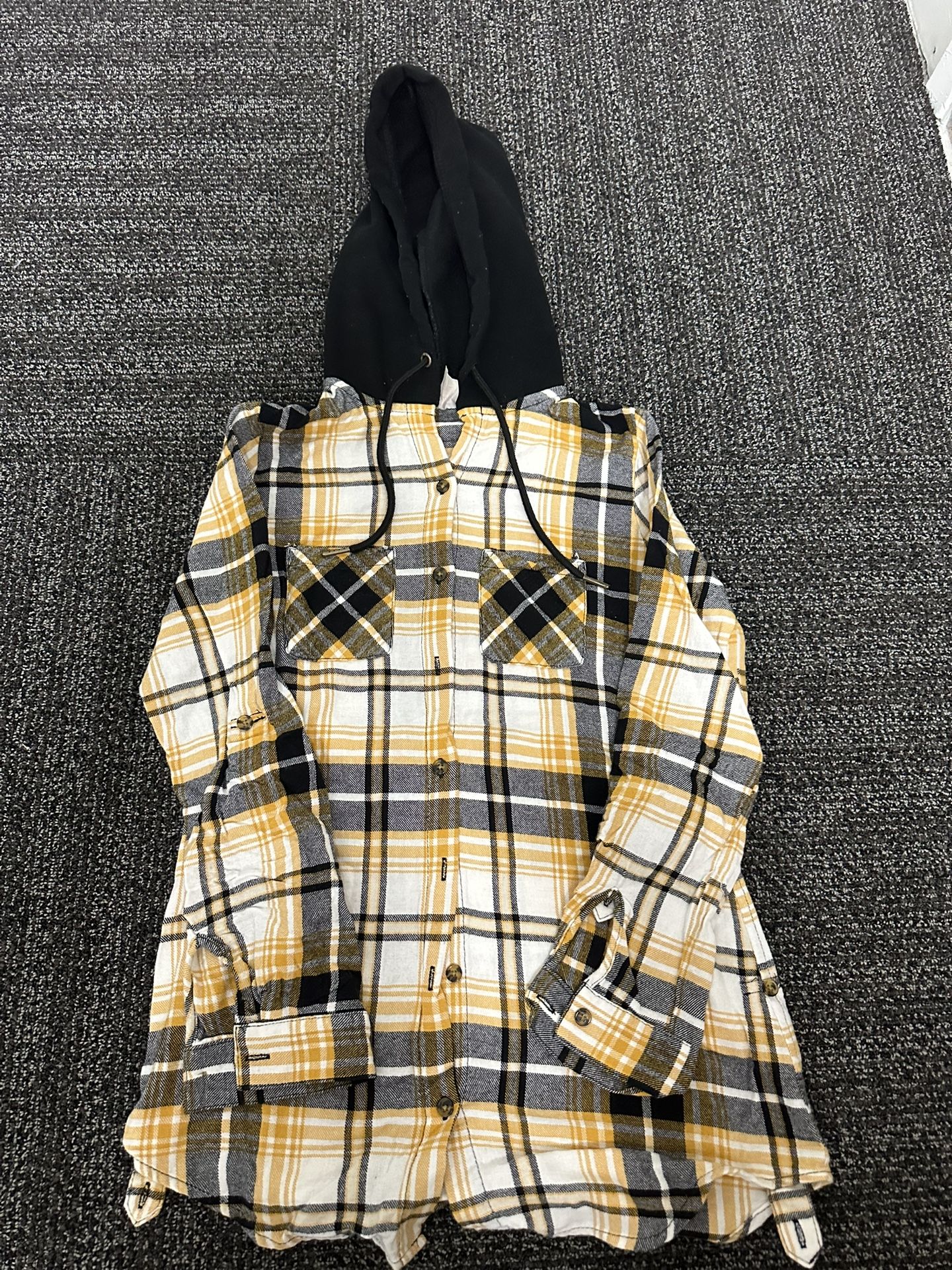 No Boundaries Junior's Plaid Button-Down Hoodie Shirt Sz XS