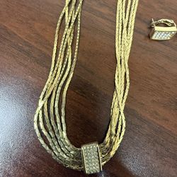 Vintage Christian Dior Gold Tone Necklace Earring Set