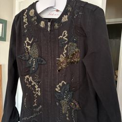 Chicos Embroidered Black Jacket 