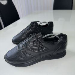 PONY Black Leather Low Top Lace Up Solid Men's Sneakers