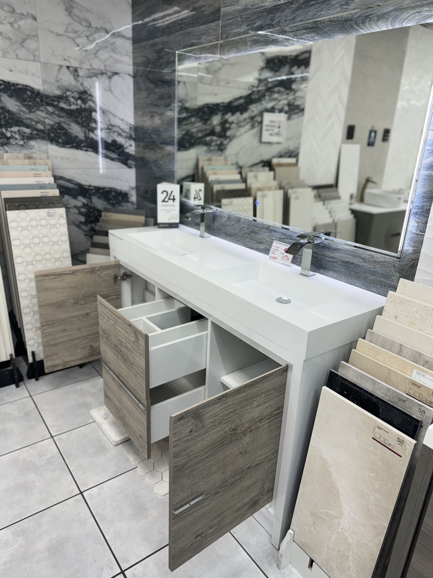 60’’ Rustic Gray White Bathroom Vanity