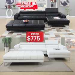 New Black Leather Sectional Sofa - Free Delivery ✅  ❗️OTTOMAN SOLD SEPARATE❗️