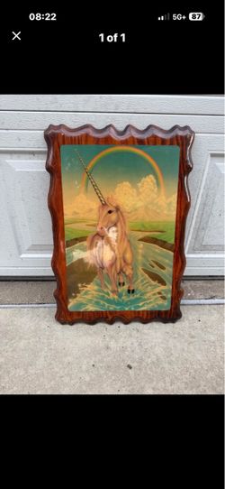 Vintage Unicorn Wall Plaque Wood Frame