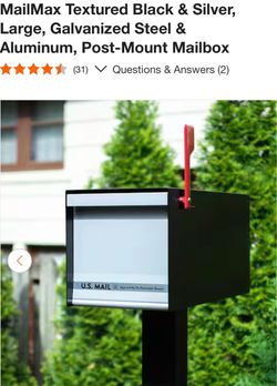 MailMax Textured Black & Silver, Large, Galvanized Steel & Aluminum, Post-Mount Mailbox