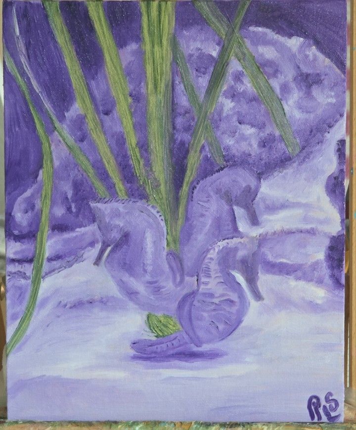 Original Oil Painting 8 X 10 Seahorses