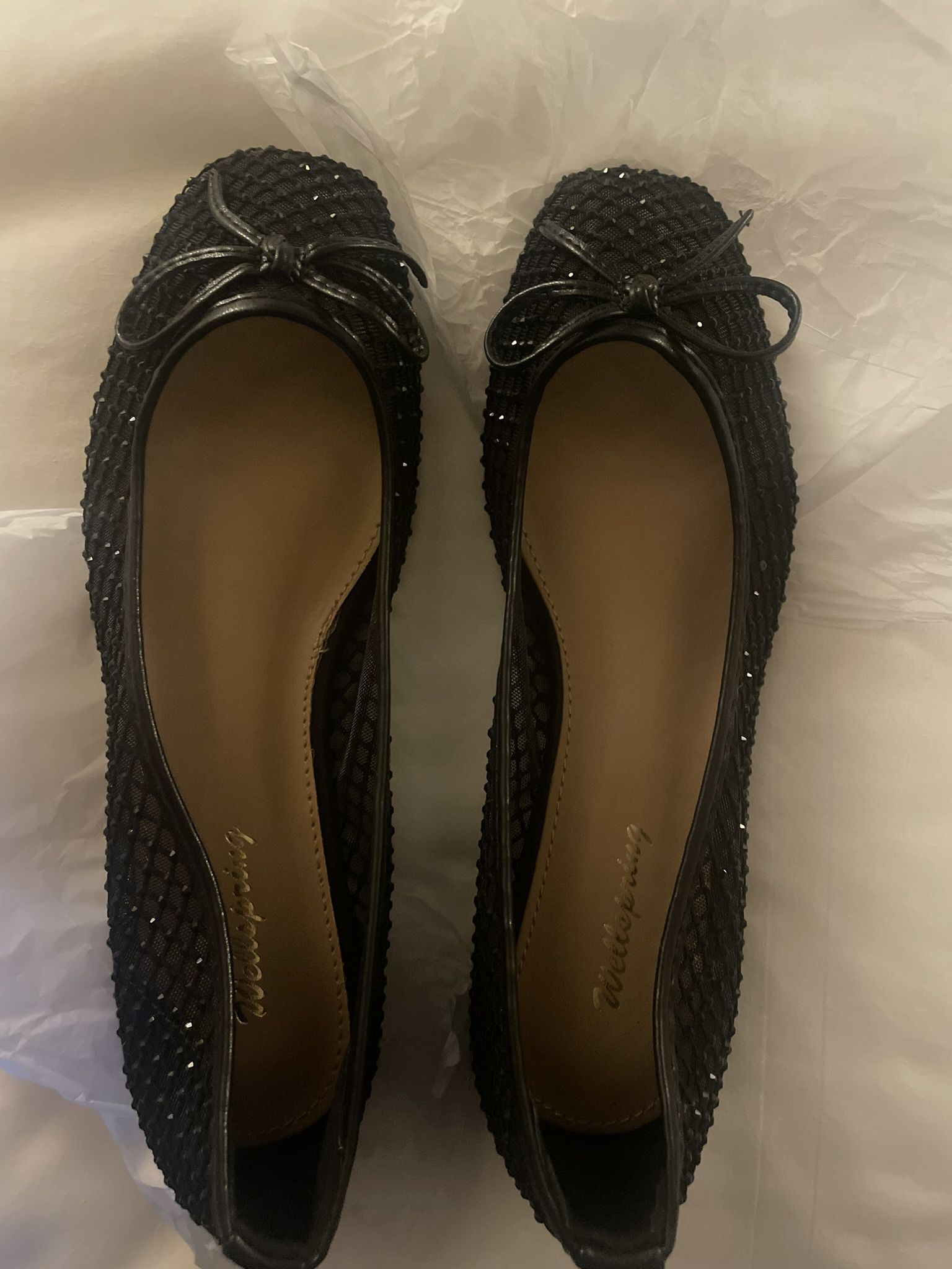 BLACK ITALIAN FLATS WITH BLACK CRYSTALS