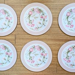 Vintage Pimpernel Summer Oats  10" Round Pink Floral Cork Back Placemats X 6