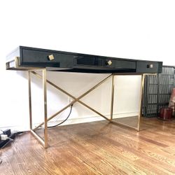 CB2 Avalon High Gloss Black And Gold Desk
