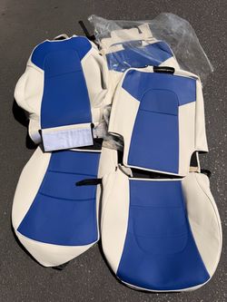 Tesla Y 2020-2024 Seat Covers, Blue+White, whole car seats protectors