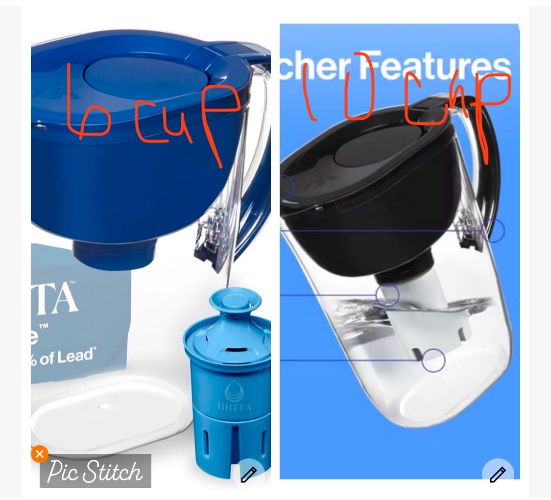 6 Cup & 10 Cup Brita Pitchers. Both With Manufacture Sealed Filters