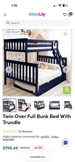 Kids Solid Wood Twin-Over-Full Bunk Bed + Trundle Bed