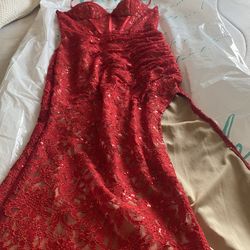 Red Lace Corset Prom Dress