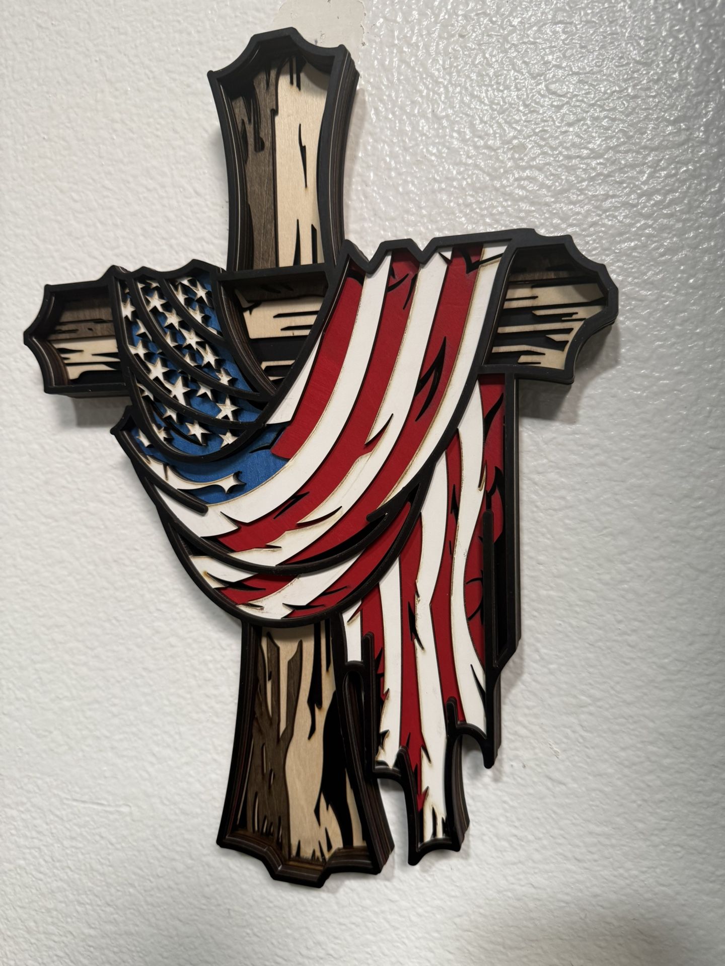 Custom Cut Wood Cross Flag USA ๐บ๐ธ