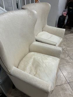 White Cowhide Wingback Accent Chairs – Set of 2