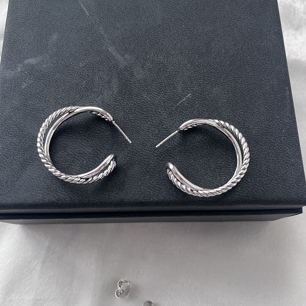 Sterling Silver 925 Crossover Cable Hoop Earrings 