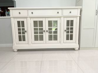 White Buffet Sideboard Breakfront Cabinet with Glass Doors – 66”