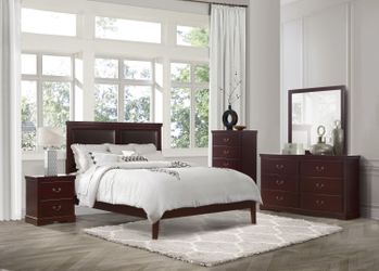 Brand new chocolate finished queen bed frame + dresser + mirror + nightstand