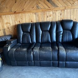 Leather Black Power Recliner, Love Seat And There Coffee Tables 